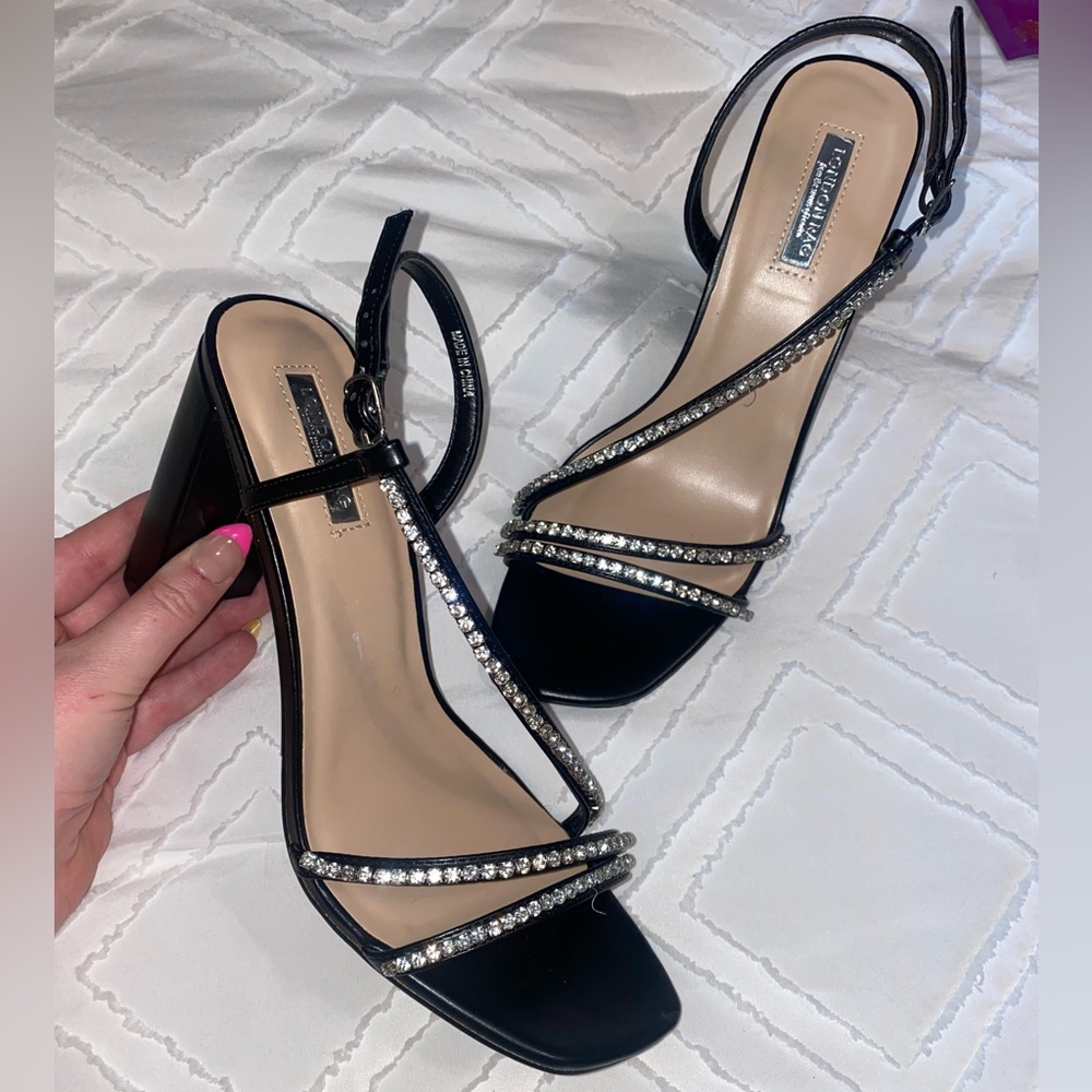Black Rhinestone Strappy Heel - London Rag